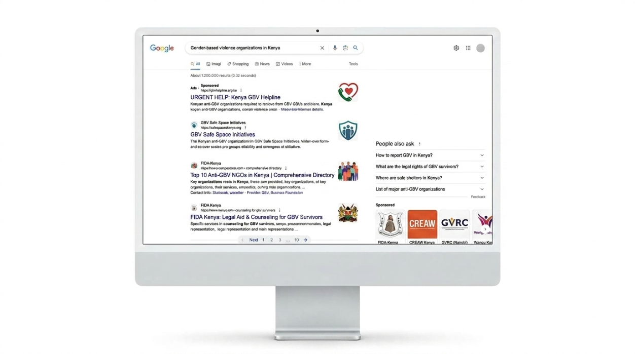 Donor reviewing a nonprofit website search results in Kenya