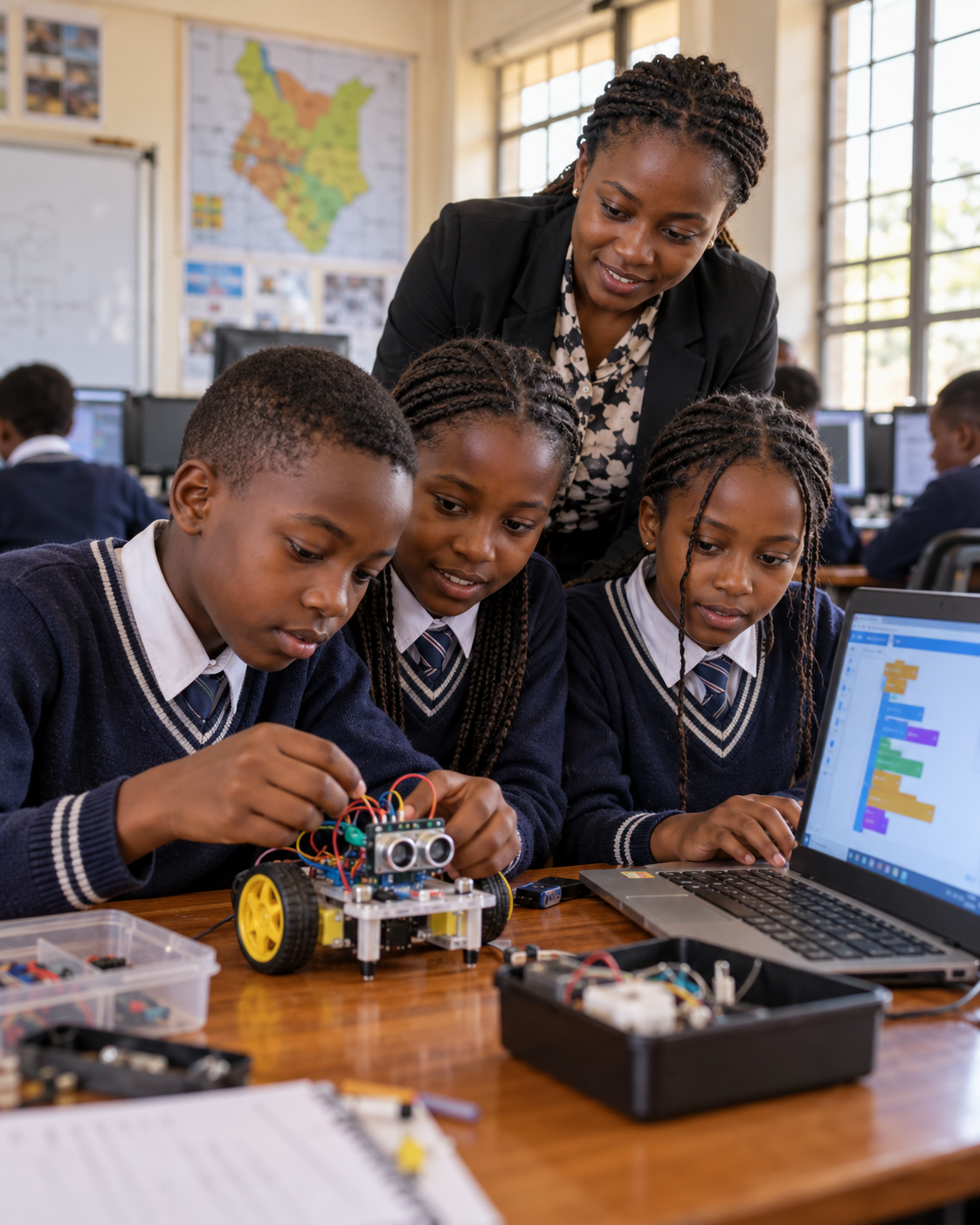 Children working together during a robotics session